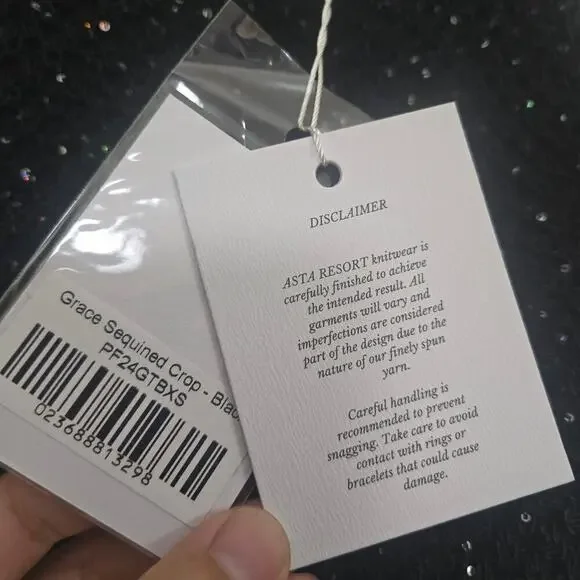 Asta Resort Grace Sequined Crochet Crop Tank Top XS Black NEW NWT - Picture 10 of 13